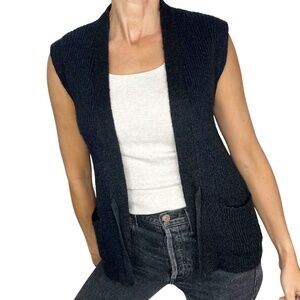 Vintage Hudson's Bay Company black wool mohair blend tie front sweater vest L